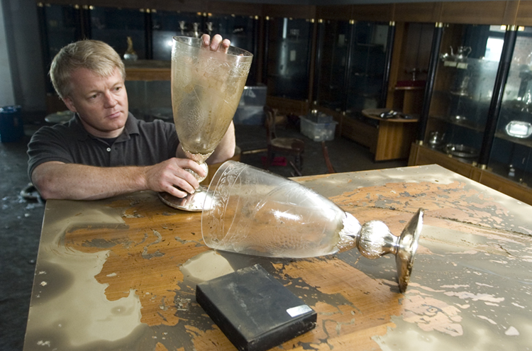 © Paul David Drabble unless specified otherwise below James Houghton of Shefield Silver on Windsor Street Sheffield in his flood damaged business premises, including the Showroom a: © Paul David Drabble unless specified otherwise below