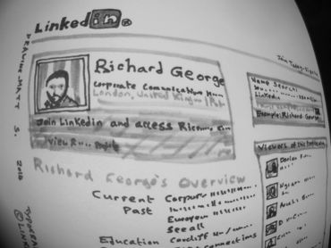Drawing of a LinkedIn page; Matt Salusbury