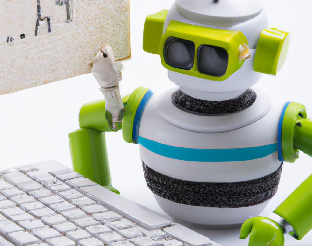 An image of a robot writing computer code, by a robot