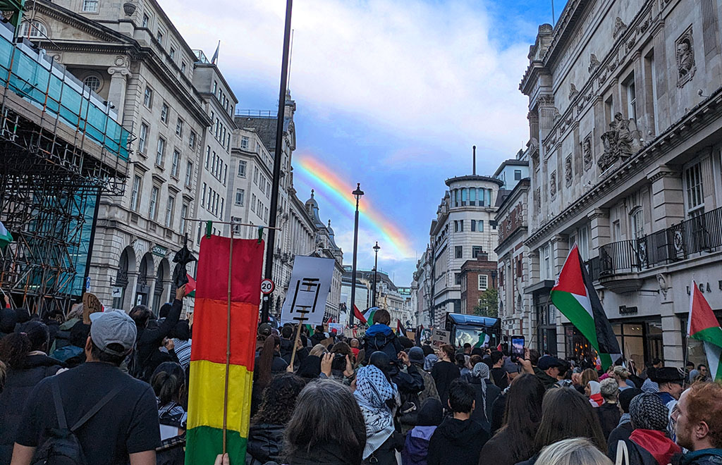 Rainbow over Gaza protest