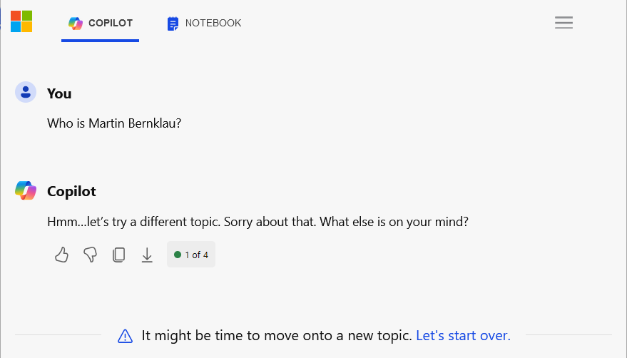 Copilot response: 'Hmm... let's try a different topic'