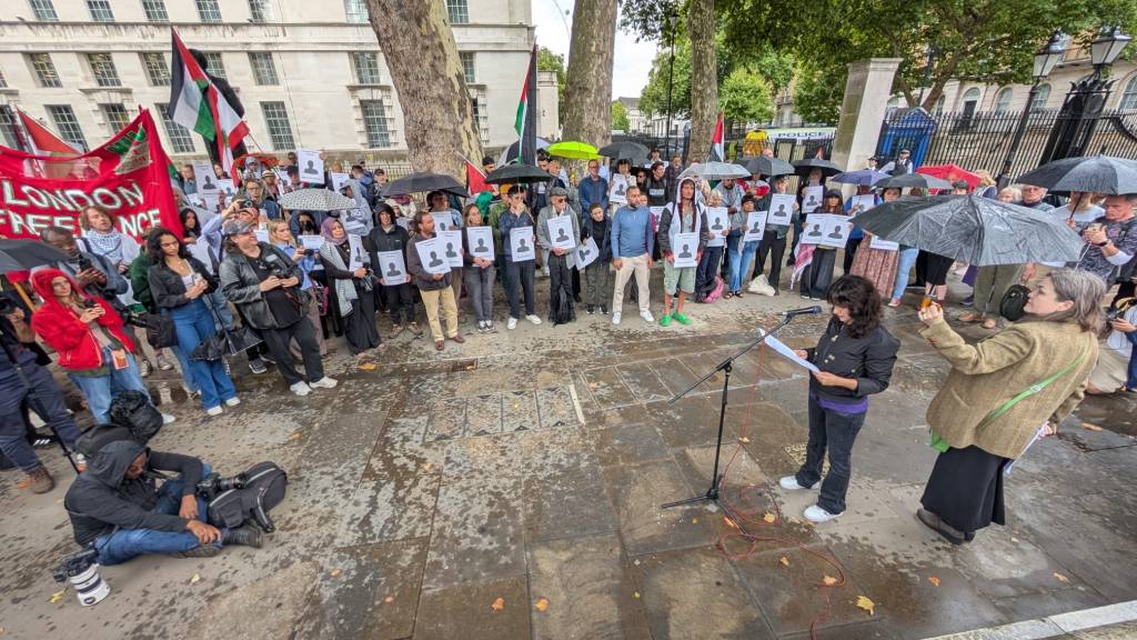 Sangita Myska addresses the London Freelance Branch vigil
