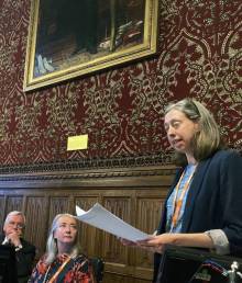 General Secretary Laura Davison addressing our meeting in Parliament on 8 June