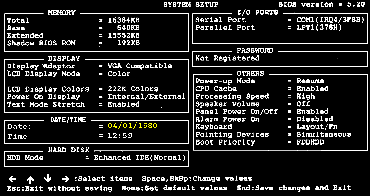 Picture of BIOS setup screen