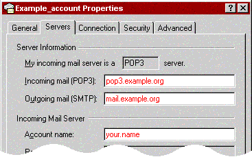 MS Outlook email server info