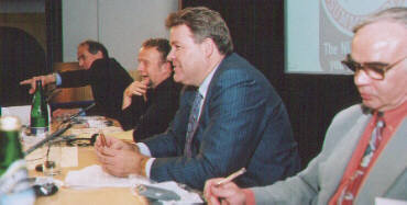 U.K. Minister Dr Kim Howells, NUJ General Secretary John Foster, IFJ President Chrisopher Warren and Arne Ruth