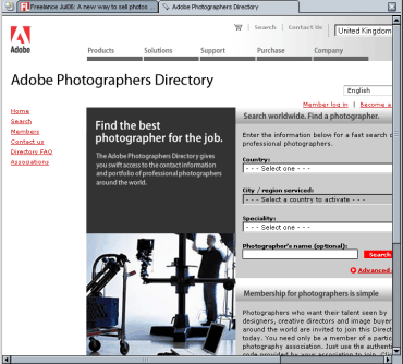 Adobe Photographers' Directory screen-shot