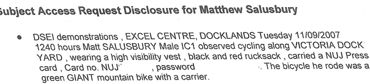 Police intelligence report copy; Metropolitan Police