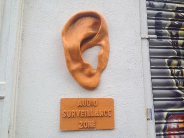 Audio Surveillance Zone artwork featuring a giant plastic ear; Matt Salusbury