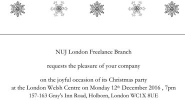 NUJ London Freelance Branch Party invitation; Fi O'Cleirigh