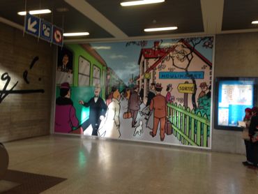 Mural showing Tintin at Brussels South station; Matt Salusbury