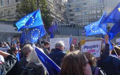 EU flags at a pro-EU rally in London October 2019; Photo: Matt Salusbury