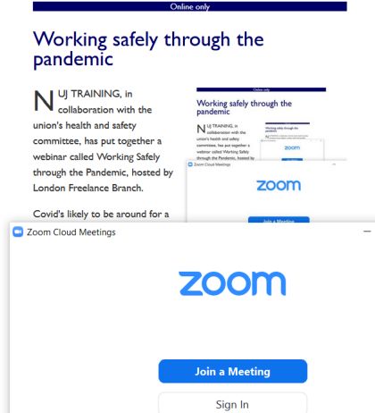 Screenshot with Zoom login