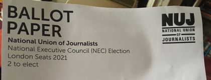 The top of an NUJ ballot paper