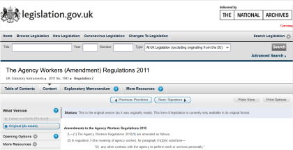 Screenshot of legislation.gov.uk