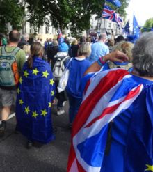 EU flag at a June 2022 rally of the Trades Union Congress; Photo © Matt Salusbury