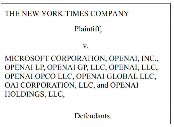 THE NEW YORK TIMES COMPANY, Plaintiff, v. MICROSOFT CORPORATION, OPEN AI, INC,...