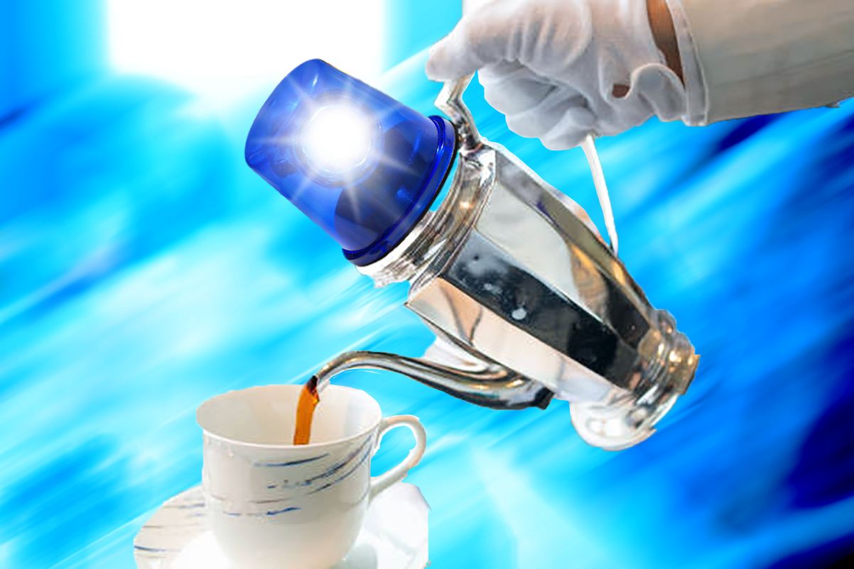 illustration: coffee pot with a blue light