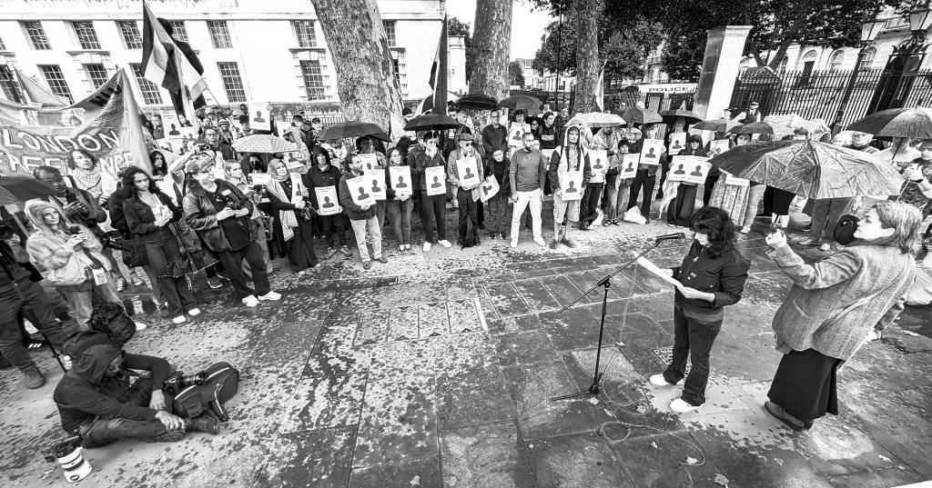 Sangita Myska addresses the London Freelance Branch vigil