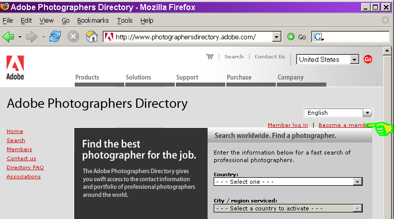 Adobe Photographers Directory home page