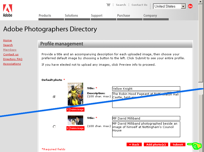 Adobe Photographers Directory preview images page
