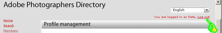 Adobe Photographers Directory logout link